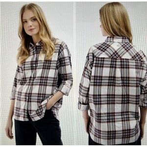 BARBOUR Bethwin Long Sleeve Button Up Cotton Shirt White Check Plaid Women Sz 14
